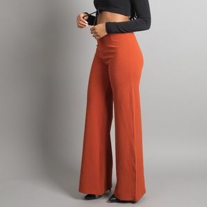 Yama | High Waist Wide Leg Trousers - Rust